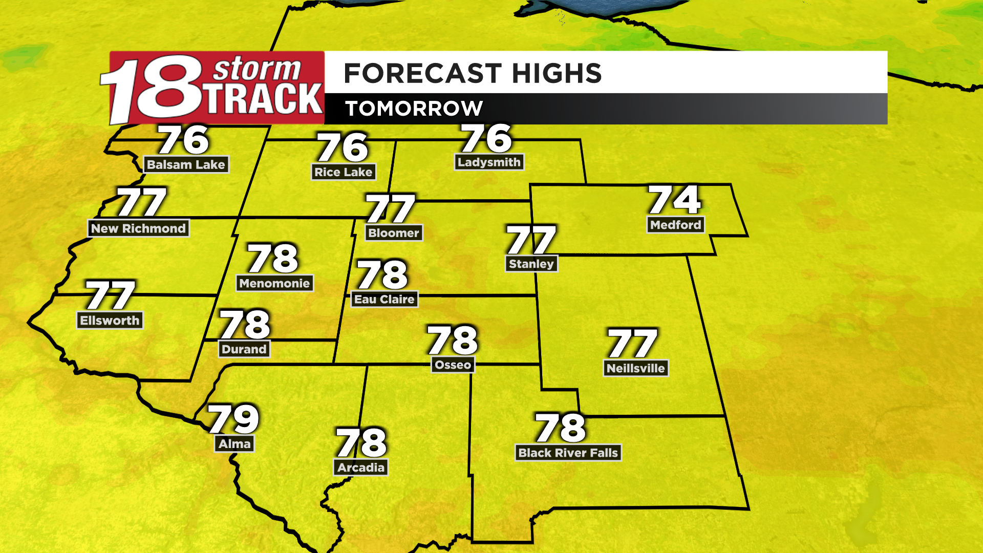 Tomorrow's high temperatures. png
